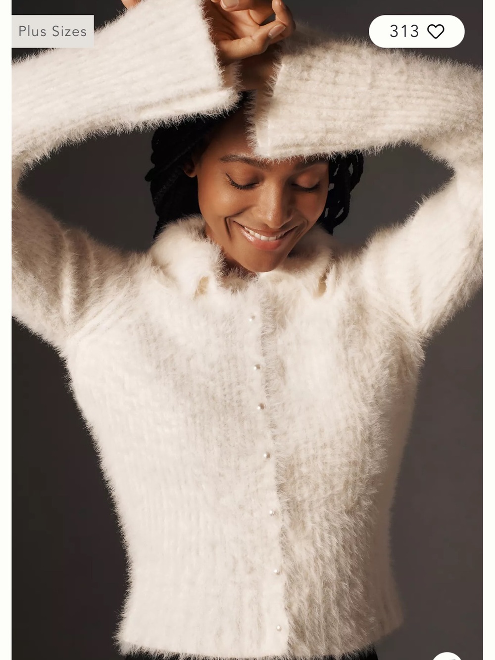 Anthropologie Pearl Button Fuzzy Ivory Cardigan Sweater Size Extra Small